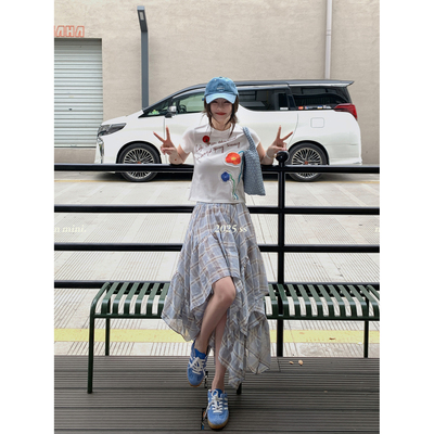 MINI徐琳「灵动couple」法式优雅气质设计感复古不规则格子半身裙