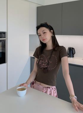 MINI STUDIO徐琳 「溏心小T」修身显瘦圆领正肩短款印花爱心短袖T