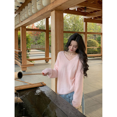 12/2  10AM  徐琳「暖冬小羊」v领廓形绵羊毛山羊绒拉毛多色毛衣