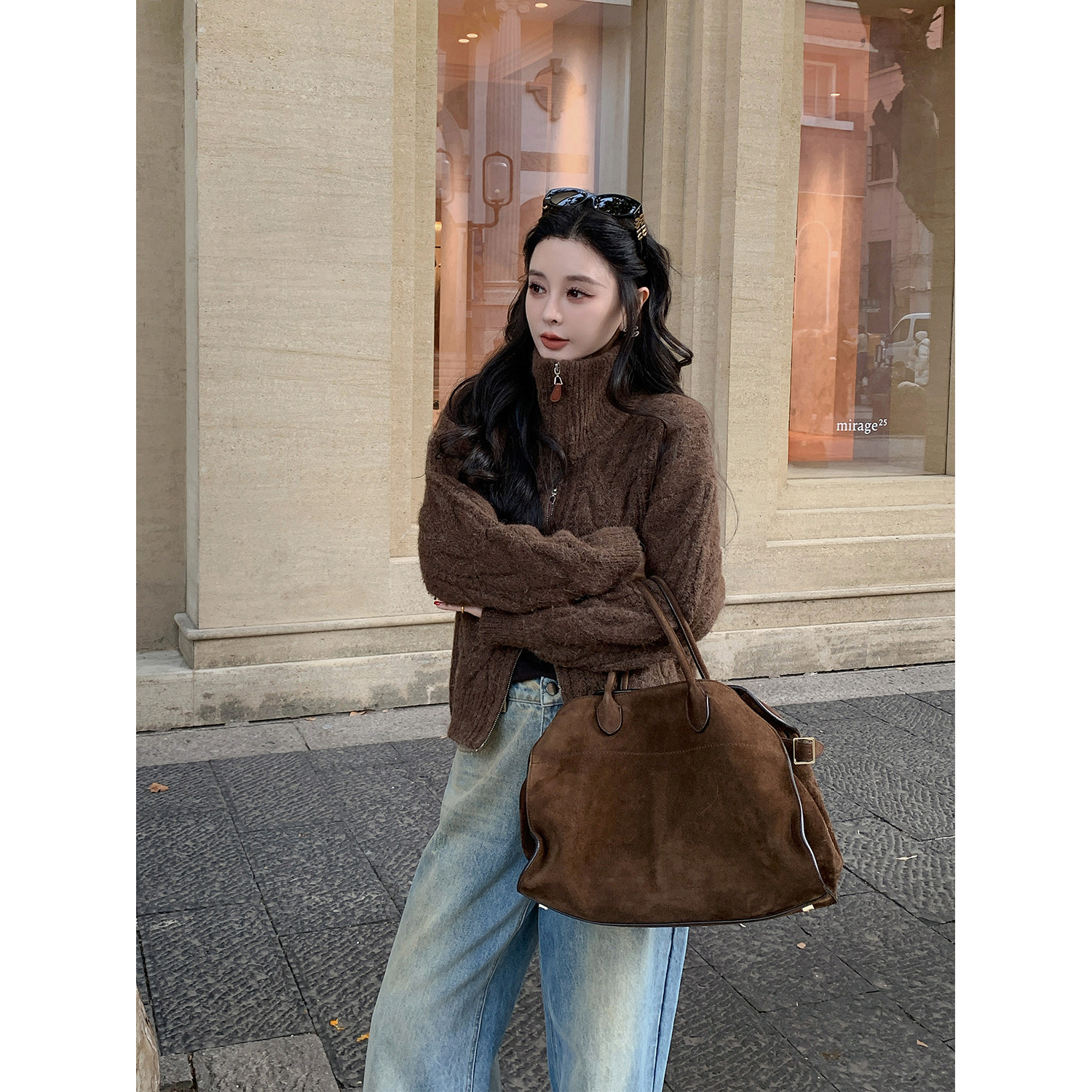 12/2  10AM 徐琳 「柏林冬令时」立领麻花羊毛双拉链加厚毛衣外套