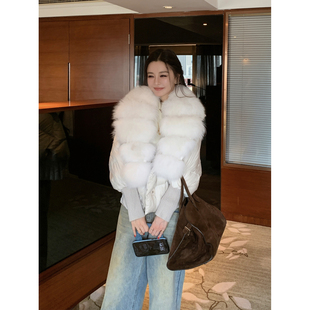 徐琳 10AM 「雪国千金」车条狐狸毛领90白鹅绒皮草外套