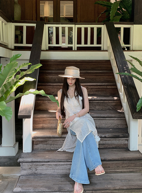 MINI STUDIO徐琳  「月光小调」法式针织立体花朵镂空长款上衣