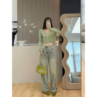 MINI STUDIO徐琳「做旧vtg」复古休闲高腰垂感弯刀宽松阔腿牛仔裤