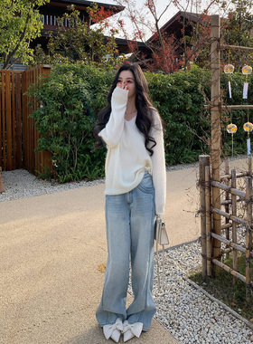 12/23 10AM  徐琳「冰岛绗线」解构风明线水洗磨白阔腿直筒牛仔裤