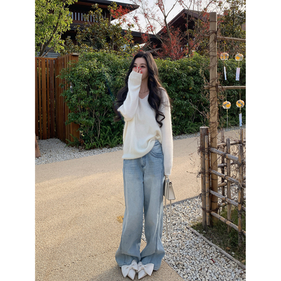 12/23 10AM  徐琳「冰岛绗线」解构风明线水洗磨白阔腿直筒牛仔裤