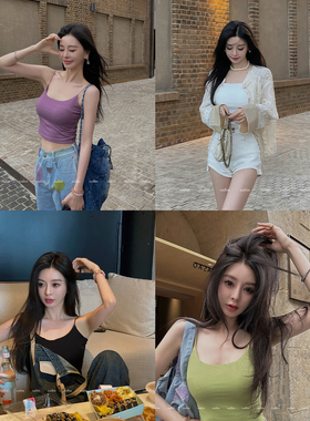 MINI STUDIO徐琳 「甜布利」大U领坑条细吊带多色针织吊带