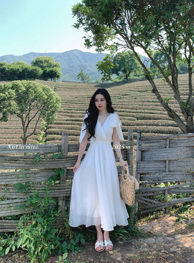 MINI STUDIO徐琳  「天空之城」法式飘逸田园感V领系带锦棉连衣裙