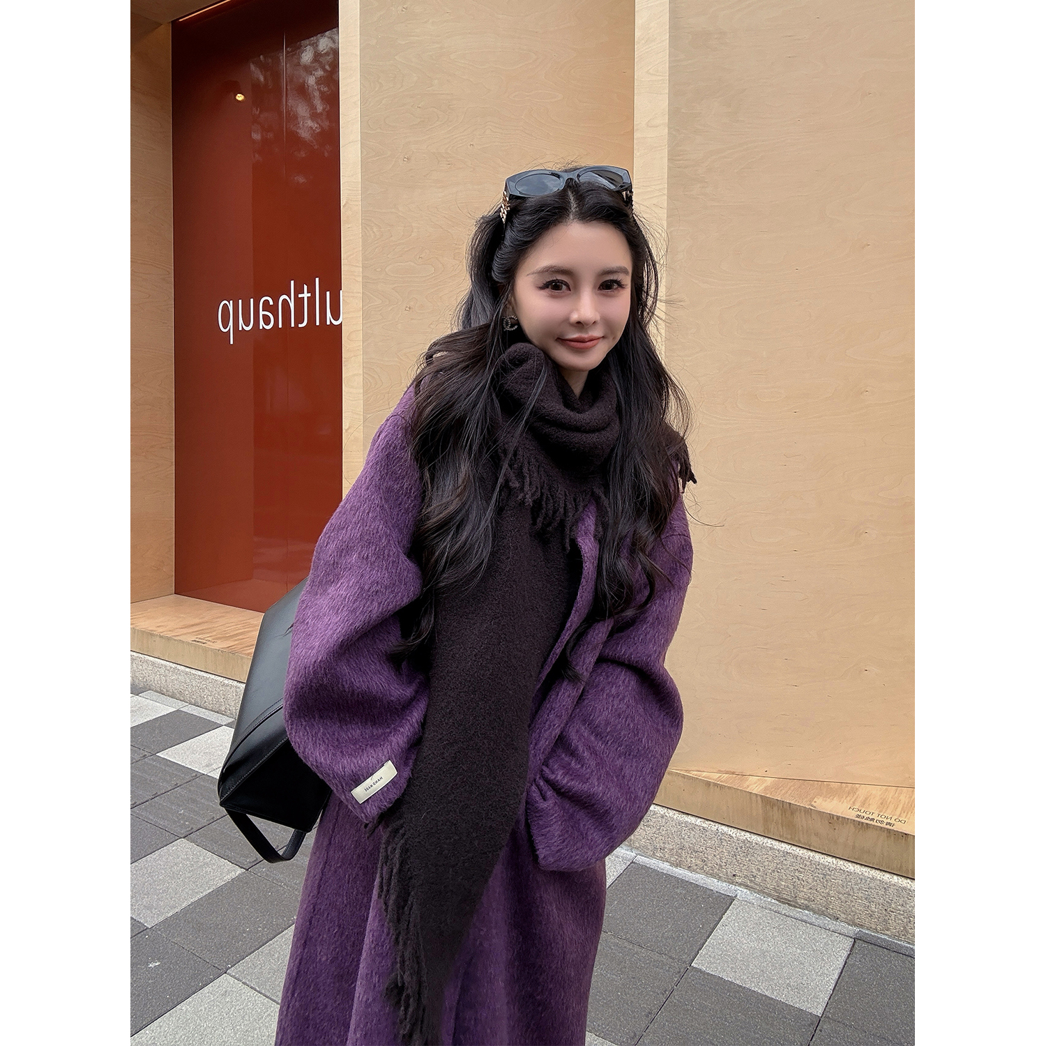 11/11 10AM徐琳「漫步巴塞」圆领带流苏围巾绵羊毛混纺双面呢大衣