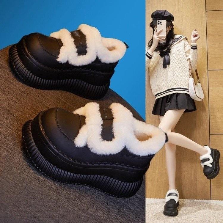外穿女士厚底增高棉鞋2025新款冬季加绒加厚保暖毛毛雪地靴女