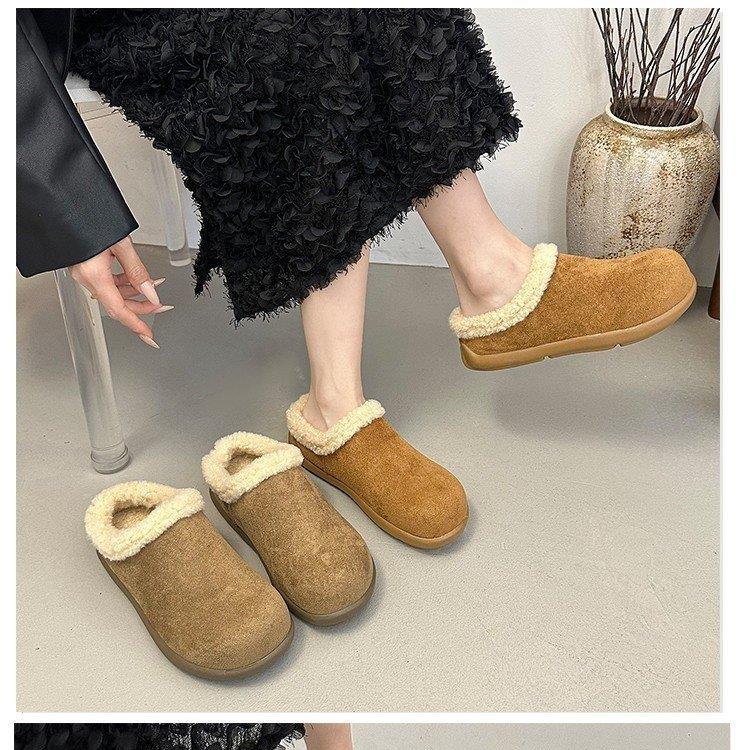 小土豆勃肯厚底毛毛鞋女外穿2025新款秋冬季包头半拖鞋加绒棉拖鞋