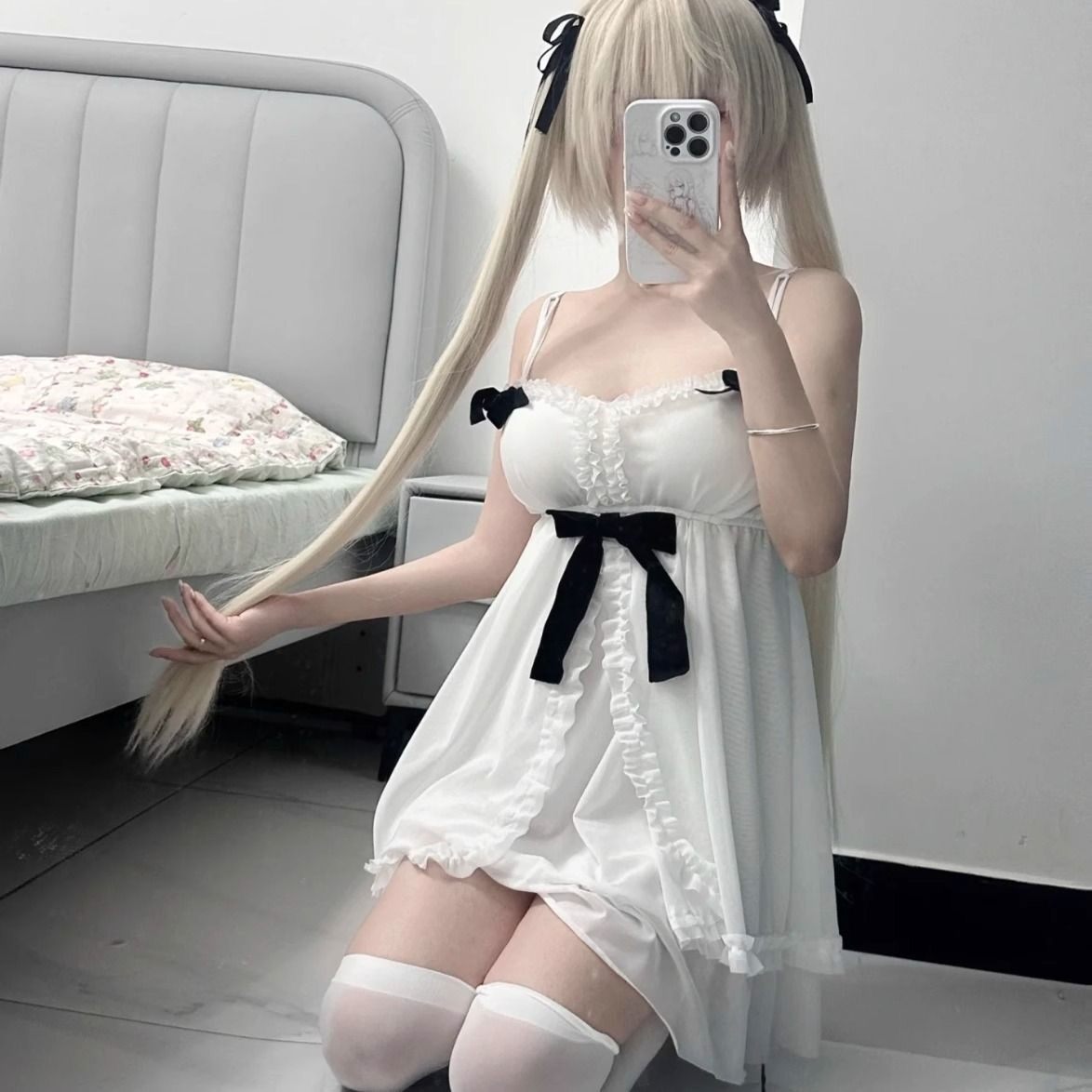 缘之空穹妹cosplay服睡衣吊带裙全春日野穹蝴蝶结二次元带胸垫裙