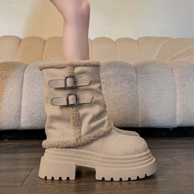 松糕厚底增高裤管毛毛雪地靴女2025冬季新款加绒加厚长筒靴子棉鞋
