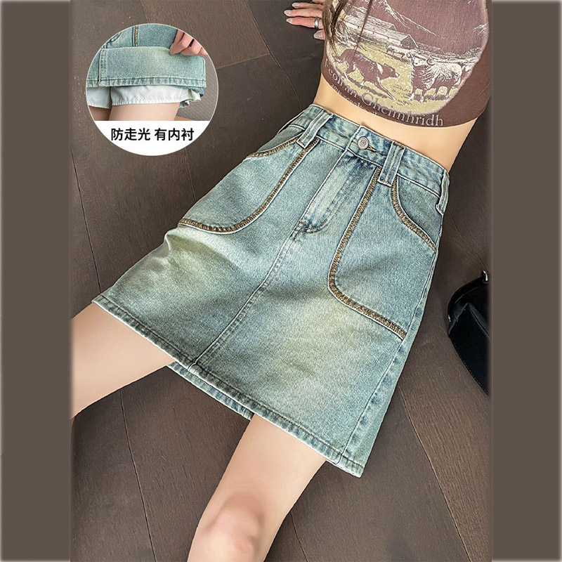 带内衬女2024夏季新款显瘦辣妹超仙a字裙百搭牛仔