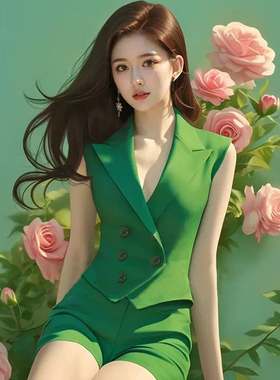减龄穿搭温柔系炸街奶乖高级感绿色上衣绿色短裤两件套装女夏季
