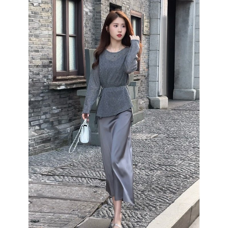 网纱长袖打底衫裙两件套2024秋装显瘦气质百搭法式女潮,女装/女士精品,时尚套装,淘宝优惠券,粉丝福利购,淘宝优惠卷