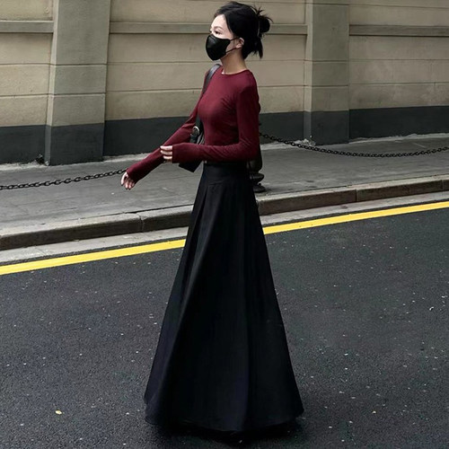 西装裙大摆裙女2024秋季新款垂感伞裙法式气质百搭显瘦A字半身裙