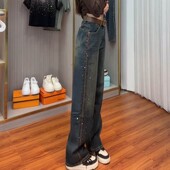 刺绣直筒阔腿裤 欧货重工烫钻牛仔裤 宽松显瘦时尚 新款 潮 女2025秋季