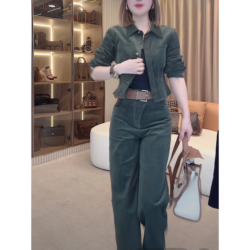 高级感时尚运动套装女春季新款纽扣开衫短款长袖简约上衣两件套女