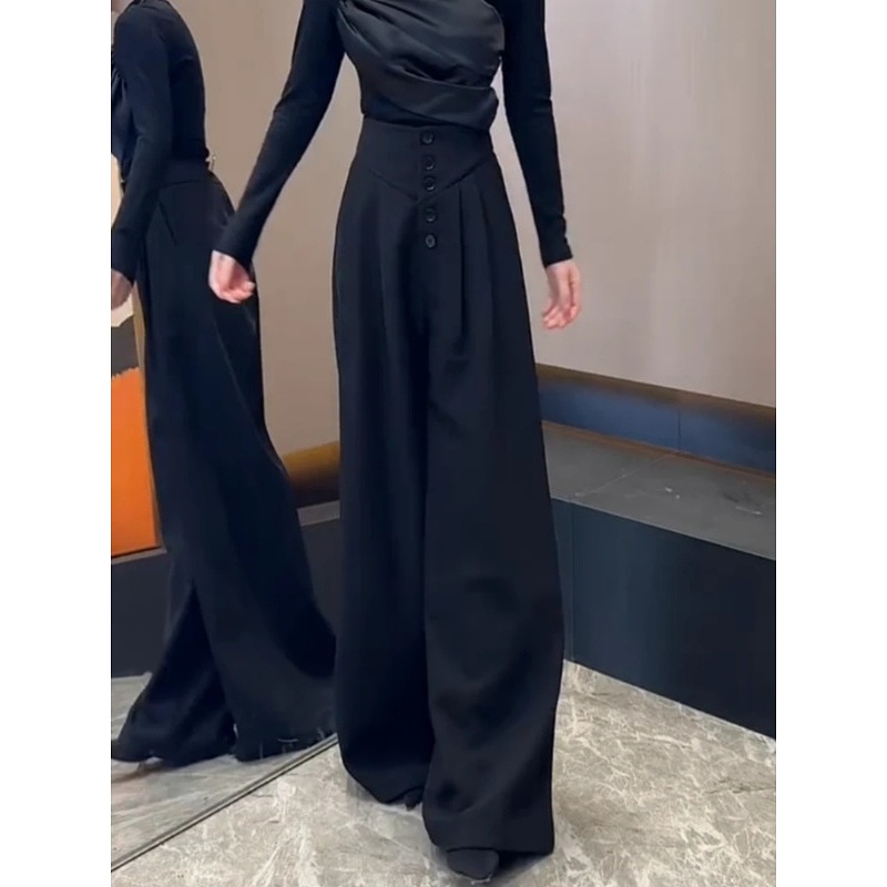 2025早春新款欧货高级感单排扣休闲裤大码加绒高腰显瘦西装阔腿裤