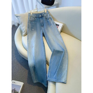 轻奢烫钻高品质牛仔裤女欧货2025夏季新款洋气复古显高窄版直筒裤