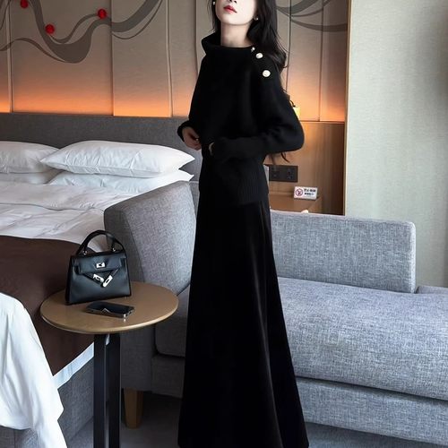 法式不规则毛衣连衣裙子套装秋冬2025新款高级感一整套入冬穿搭女