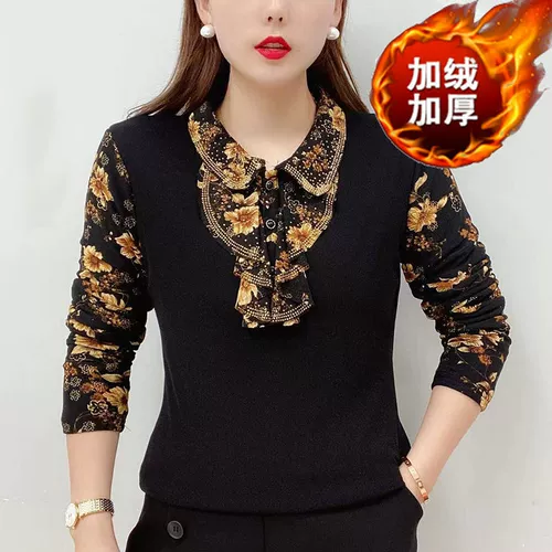 Бархатная утолщенная базовая рубашка для осени и зимы 2023 Новая модная рубашка для матерей носить полу-туртлек