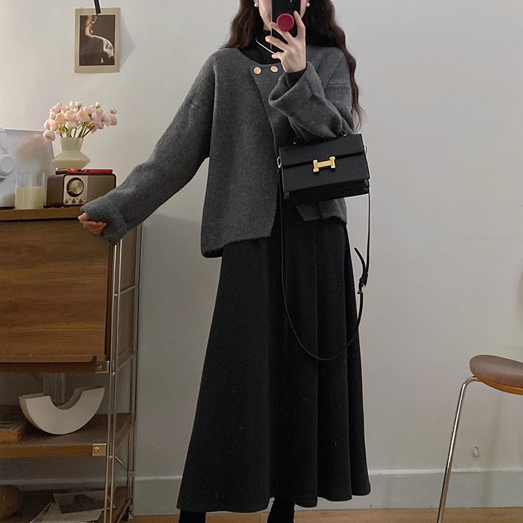 秋冬韩系半高领针织连衣裙子女装小香风巨好看穿搭搭配一整套长裙