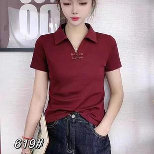夏季 百搭显瘦polo领女装 休闲小众短袖 时尚 上衣 韩版 t恤女2024新款