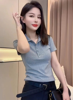 POLO领纽扣短袖正肩女T恤2026新款爆款夏季别致漂亮小衫遮肚上衣