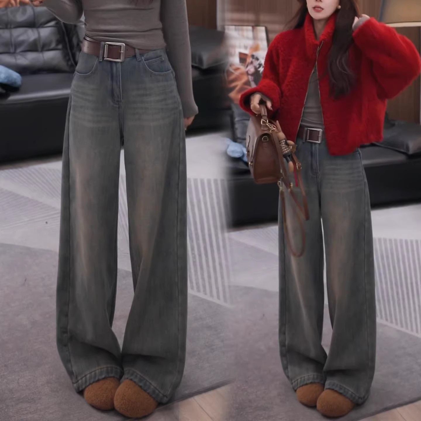 复古加绒直筒牛仔裤女2026春季新款高腰宽松显瘦垂感阔腿拖地裤子,女装/女士精品,牛仔裤,淘宝优惠券,粉丝福利购,淘宝优惠卷