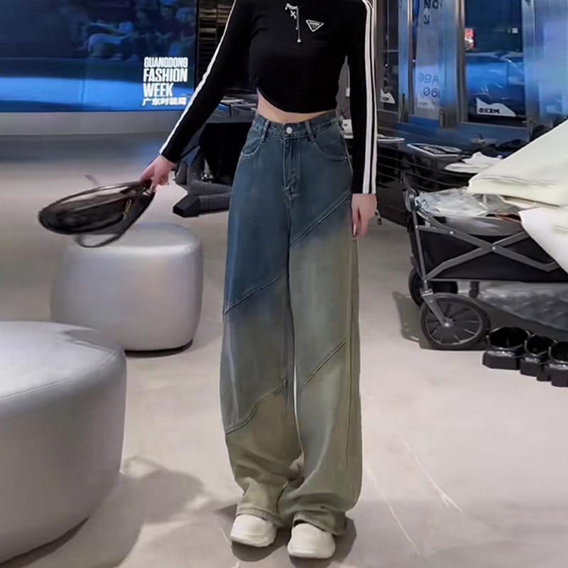 高街牛仔裤新款时尚直筒拖地裤子