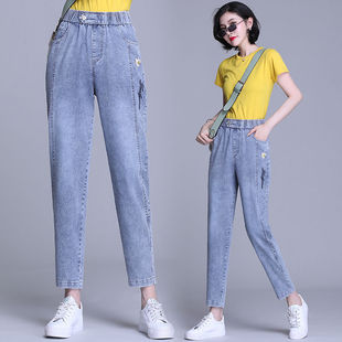 宽松老爹萝卜裤 牛仔裤 松紧腰显瘦高腰哈伦九分裤 2023新款 子 女秋季