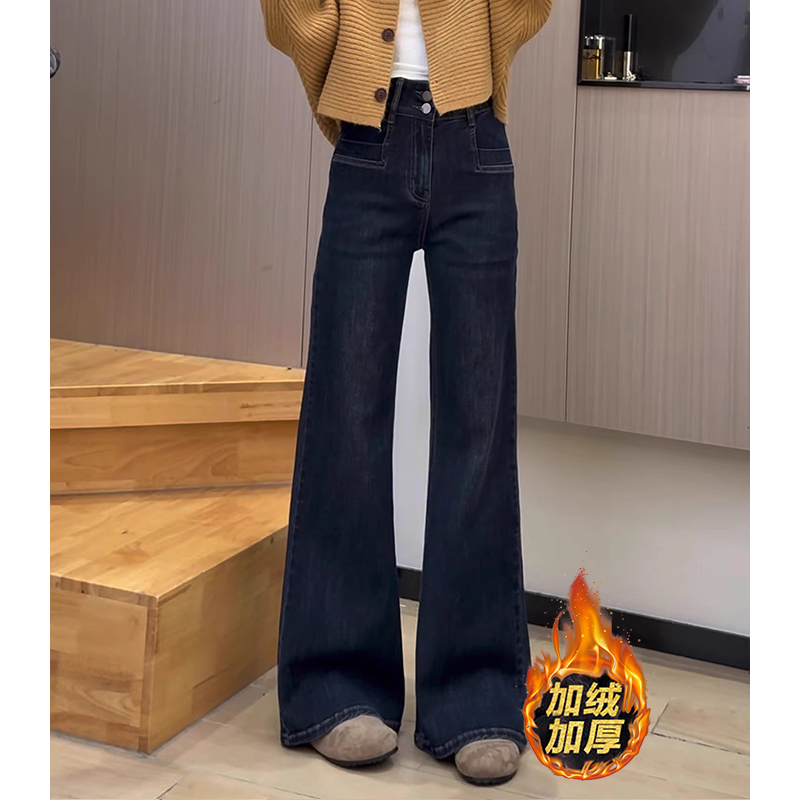 2025秋冬新款小个子不贴腿加绒喇叭裤复古蓝高腰直筒微喇牛仔裤女,女装/女士精品,牛仔裤,淘宝优惠券,粉丝福利购,淘宝优惠卷