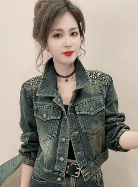 2026新款欧货钉珠烫钻牛仔外套女早秋款高级感短款设计感牛仔上衣