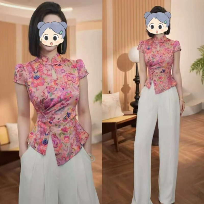 夏季新中式旗袍衬衫套装