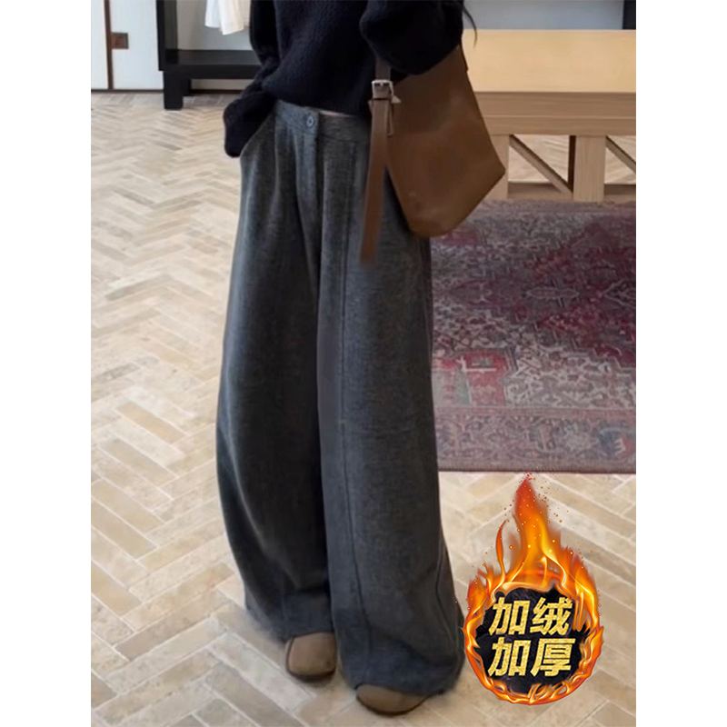 灰色加绒韩系慵懒松弛感弯刀裤子女秋冬2025新款高腰宽松阔腿裤子,女装/女士精品,休闲裤,淘宝优惠券,粉丝福利购,淘宝优惠卷