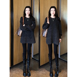 2024冬季新款慵懒风宽松亮片毛衣女大码胖MM显瘦遮屁股针织衫上衣