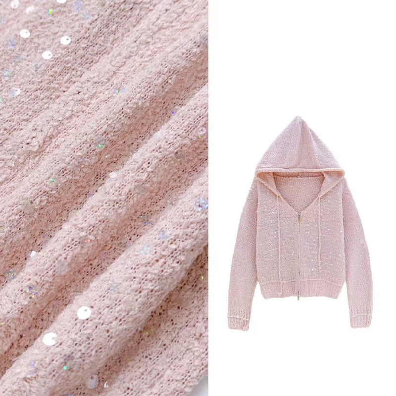 2025年春季新款设计感时尚气质亮片毛衣帽衫女小香风短款开衫上衣