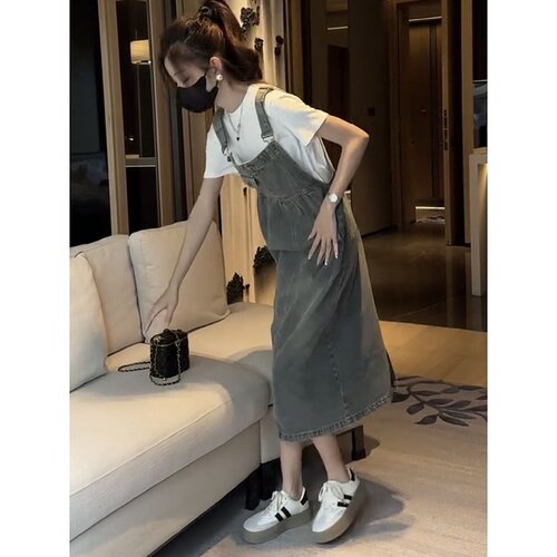 牛仔女夏季薄款胖mm遮肉遮胯背带裙梨型身材显瘦中