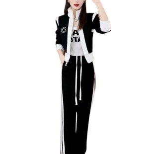 黑白经典配色两件套2024年开衫卫衣套装女时尚盐系欧货运动两件套