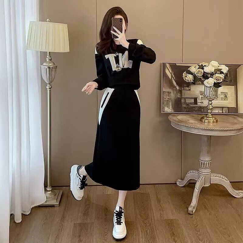 2024秋冬季新款高级感气质减龄半身裙两件套女休闲运动卫衣套装裙