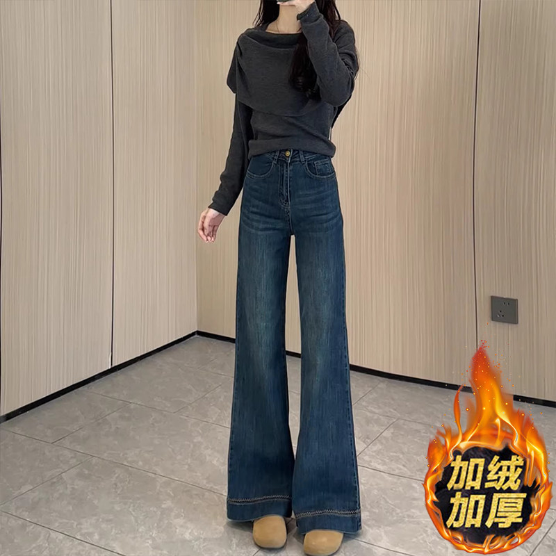 复古蓝阔腿加绒微喇牛仔裤女2026春季新款高腰显瘦弹力直筒喇叭裤,女装/女士精品,牛仔裤,淘宝优惠券,粉丝福利购,淘宝优惠卷