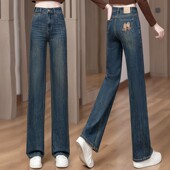 阔腿裤 高腰显瘦复古刺绣蝴蝶结窄版 女士 2025年早秋新款 垂感牛仔裤