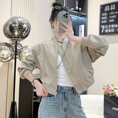 早秋女短款百搭休闲夹克上衣小个子简约时尚立领棒球服运动外套潮