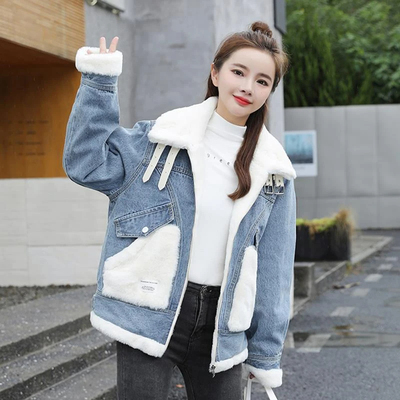 欧洲站牛仔外套女加绒加厚2024秋冬季新款宽松短款拼接复古风外套