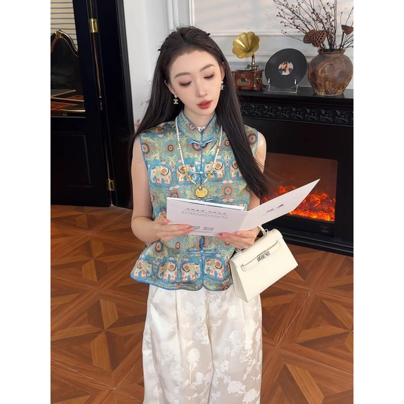 2025夏季新款时尚百搭新中式国风气质时尚复古高级感无袖马甲上衣