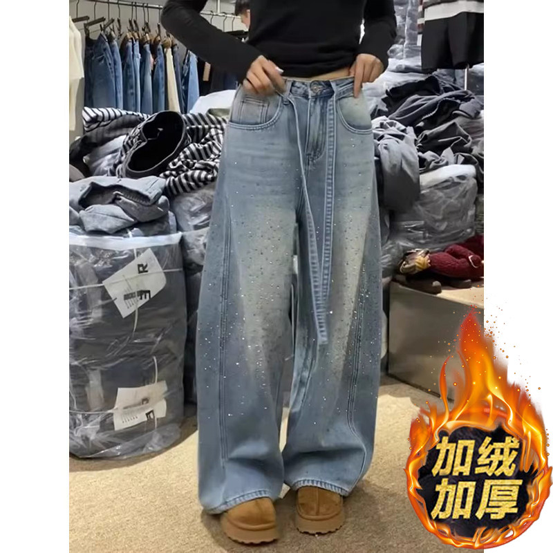 复古水洗烫钻设计感牛仔裤女加绒2026新款烫钻宽松垂感遮肉阔腿裤,女装/女士精品,牛仔裤,淘宝优惠券,粉丝福利购,淘宝优惠卷