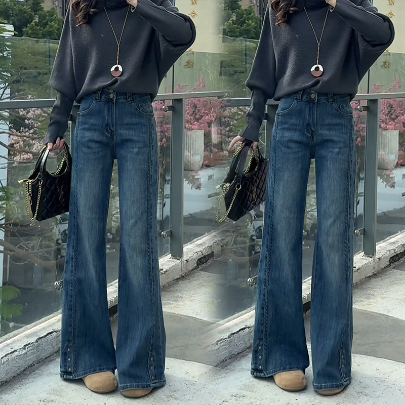 韩版不贴腿微喇牛仔裤女春季加绒新款弹力高腰显瘦设计感马蹄长裤,女装/女士精品,牛仔裤,淘宝优惠券,粉丝福利购,淘宝优惠卷