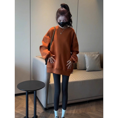 韩版圆领长袖卫衣女秋冬季宽松慵懒风显瘦百搭高级感简约休闲上衣