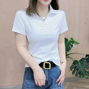 百搭显瘦polo领女装 纯棉t恤女2024新款 时尚 夏季 上衣 休闲小众短袖